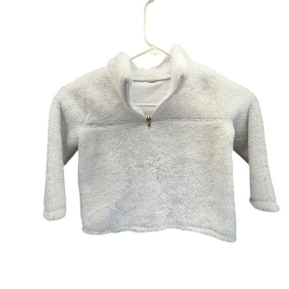 Kids White Fuzzy Pullover 1/2 Zip Mock Neck Sweater 3T Toddler